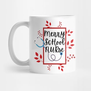 Merry School Nurse with red Floral and Berries Mug